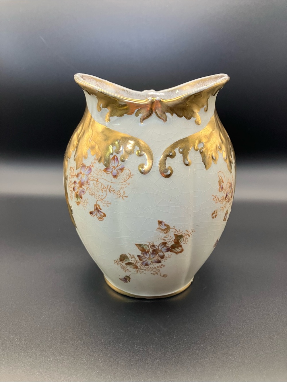 Warwick Semi Porcelain Ornate Gold-Trim Floral Ceramic Vase